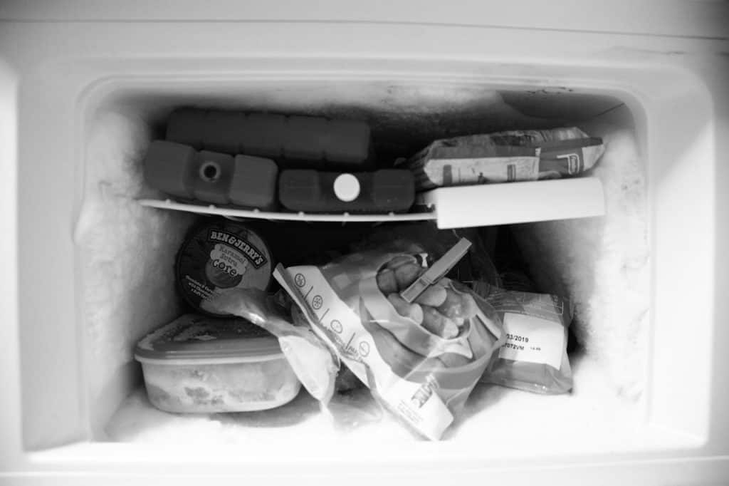 picture of the inside of a freezer with frozen herbs